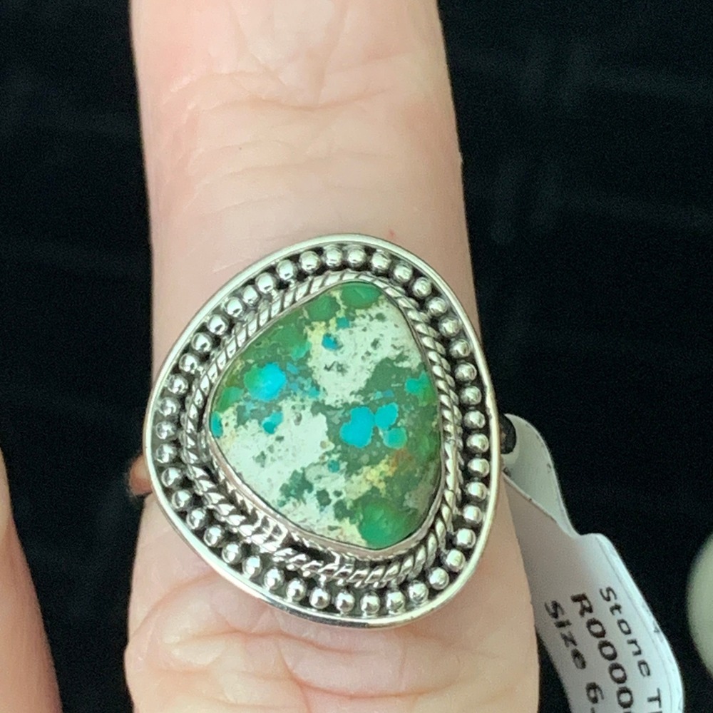 925 Sterling Silver Sonoran Gold Turquoise Ring Size 6.75 Southwestern